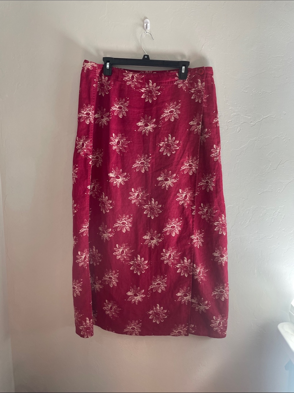 Eddie Bauer Crimson Floral Maxi Skirt 100% LINEN